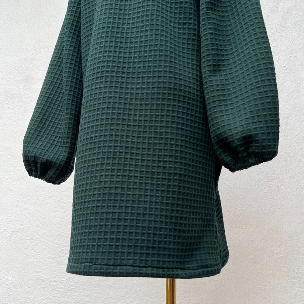 Max Studio Waffle Knit Dark Green Cowl Neck Long Sleeve Mini Dress Size Large - Picture 5 of 16